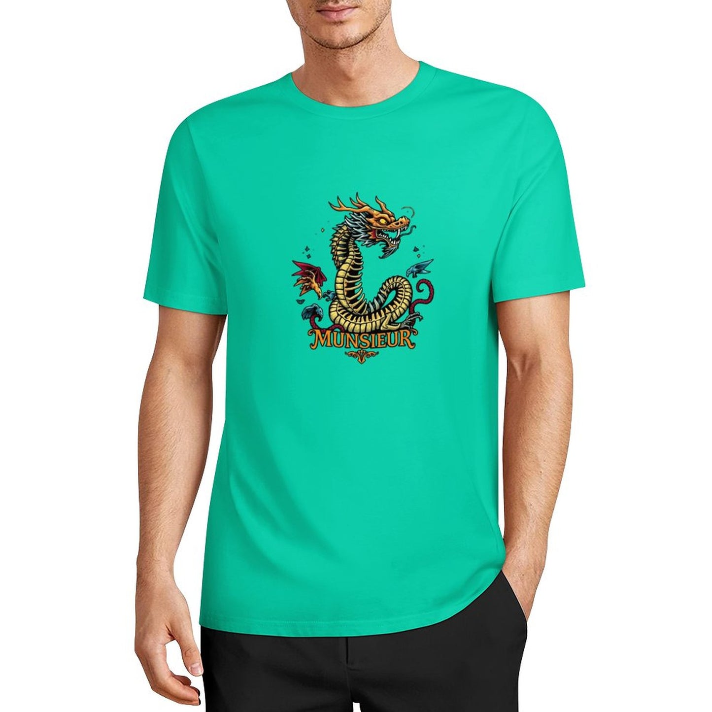 Munsieur Brand Graphic Tee Cotton Men's breathable Dragon Design