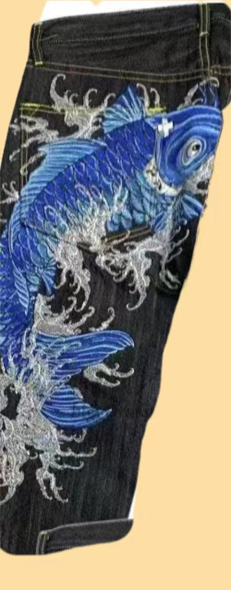 Men's Designer Printed Men's Pants Loose Straight Wide-leg