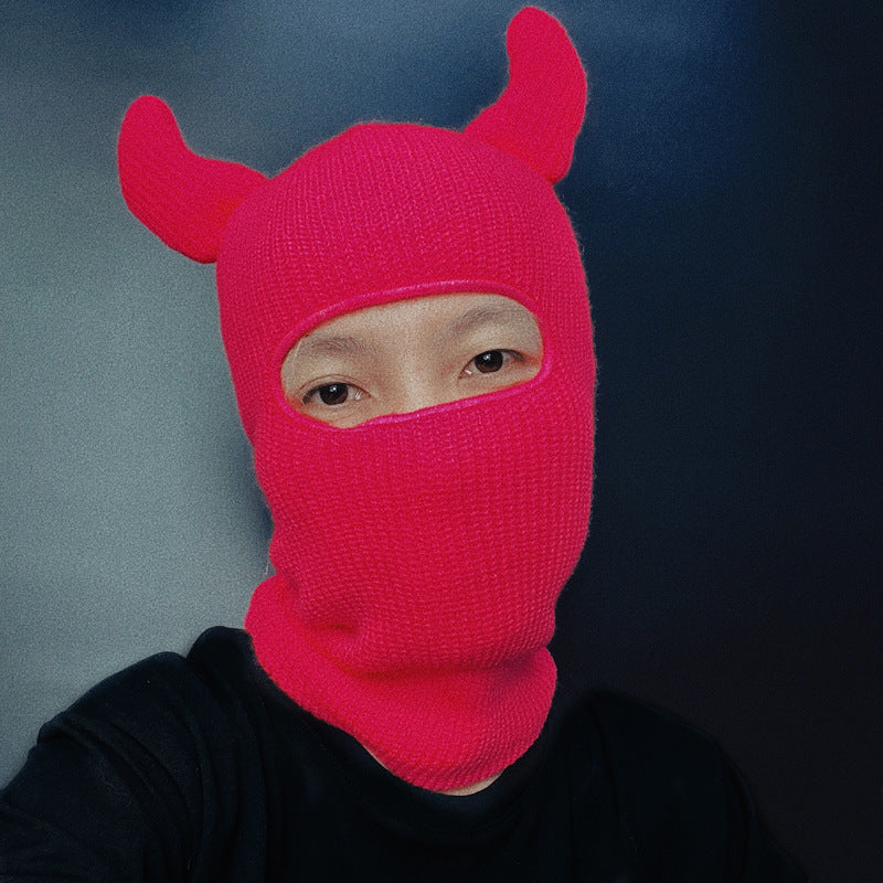 Halloween Wool Hat Mask Horn Single Hole