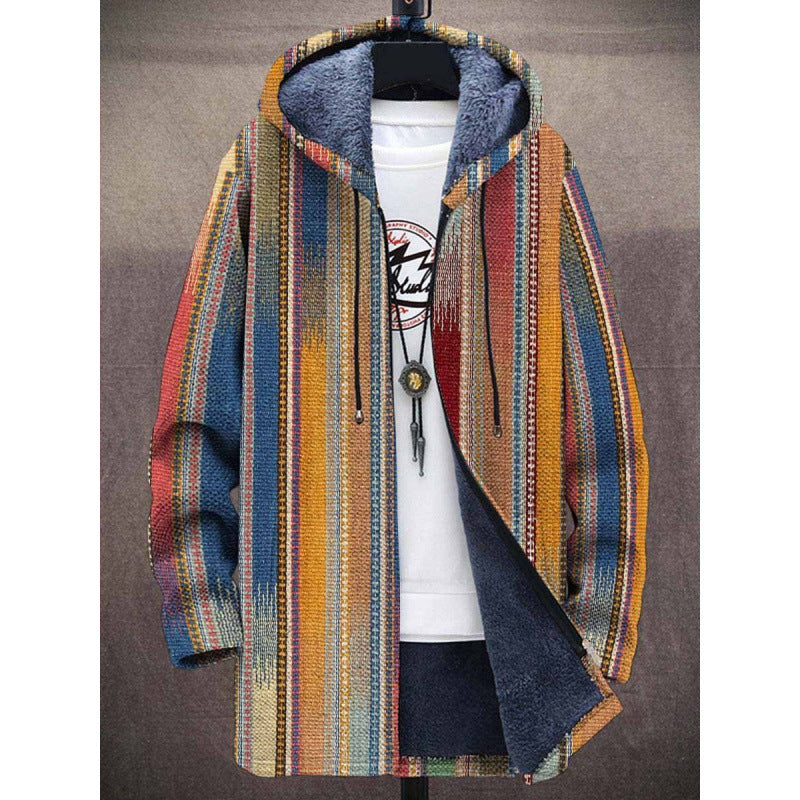 Men's Coat Winter Print Plush Lining Thick Windbreaker Long Sleeve Zipper - Munsieur