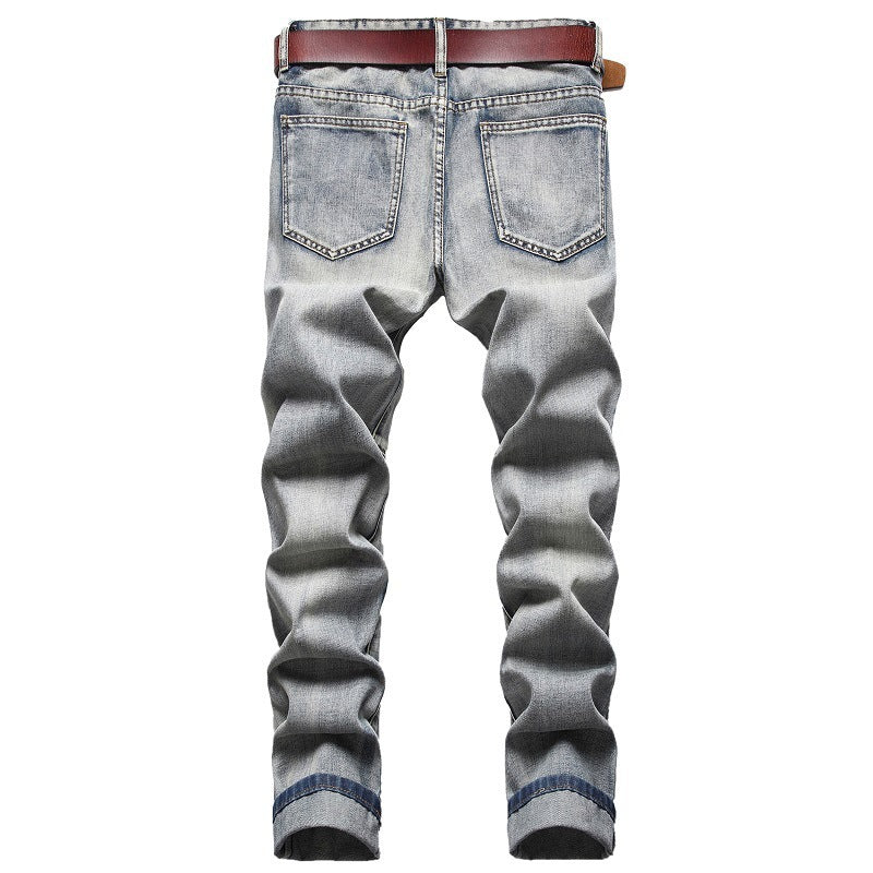 Men's American Nostalgic Pants Ripped Special Embroidery