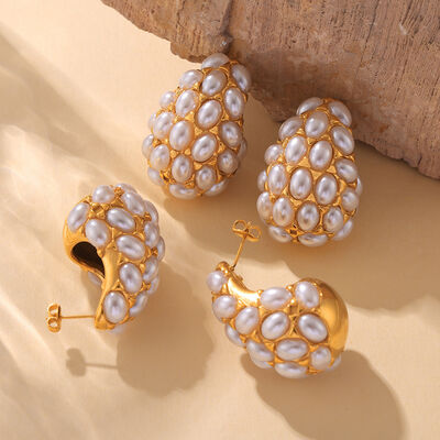 Titanium Inlaid Imitation Pearl Earrings - Munsieur