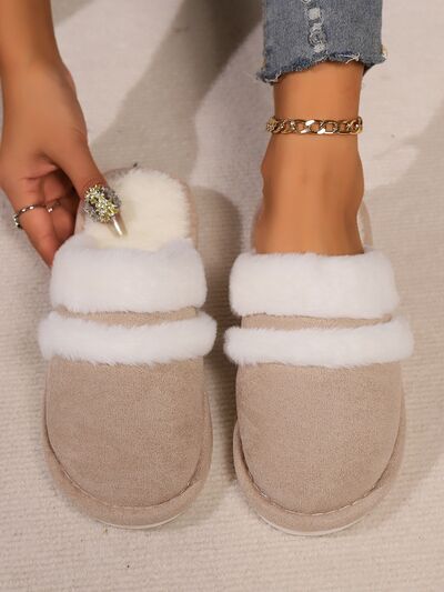 Contrast Faux Fur Round Toe Slippers - Munsieur