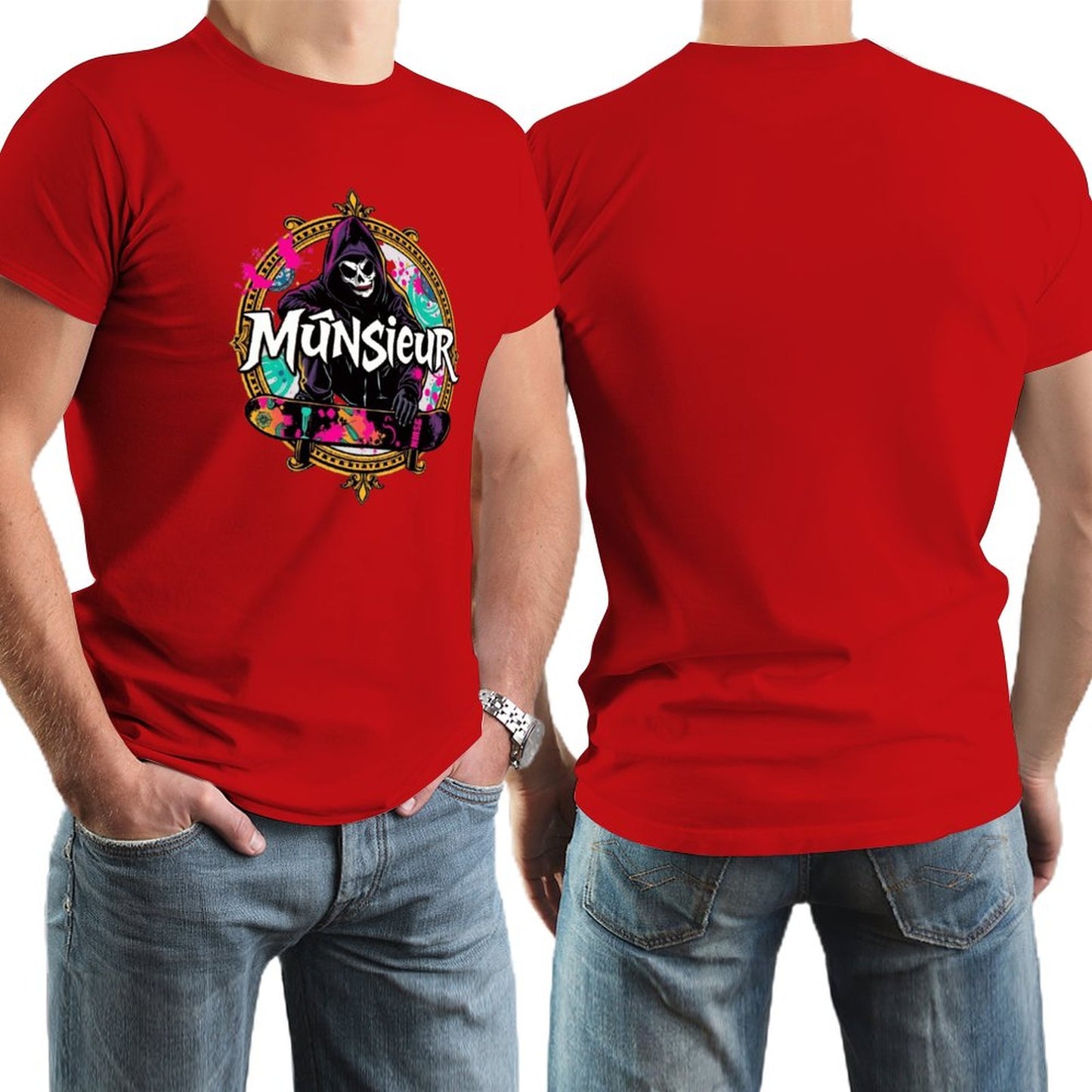 Munsieur New Skool Tee for Men – Skull Skateboard Graphic Tee