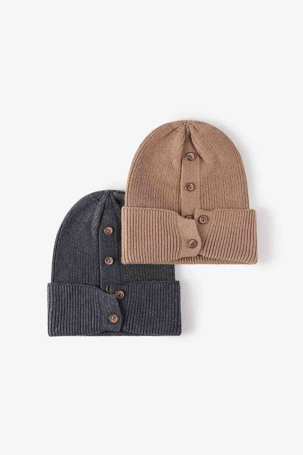 Button Detail Rib-Knit Cuff Beanie - Munsieur