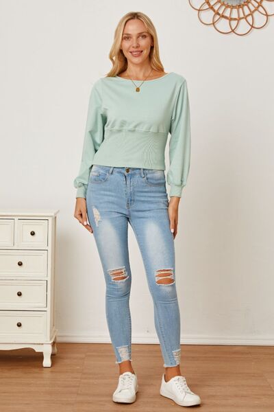 Boat Neck Lantern Sleeve Blouse - Munsieur