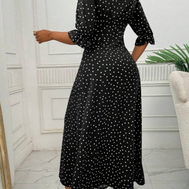Women's Half-sleeve Polka Dot Print Dress