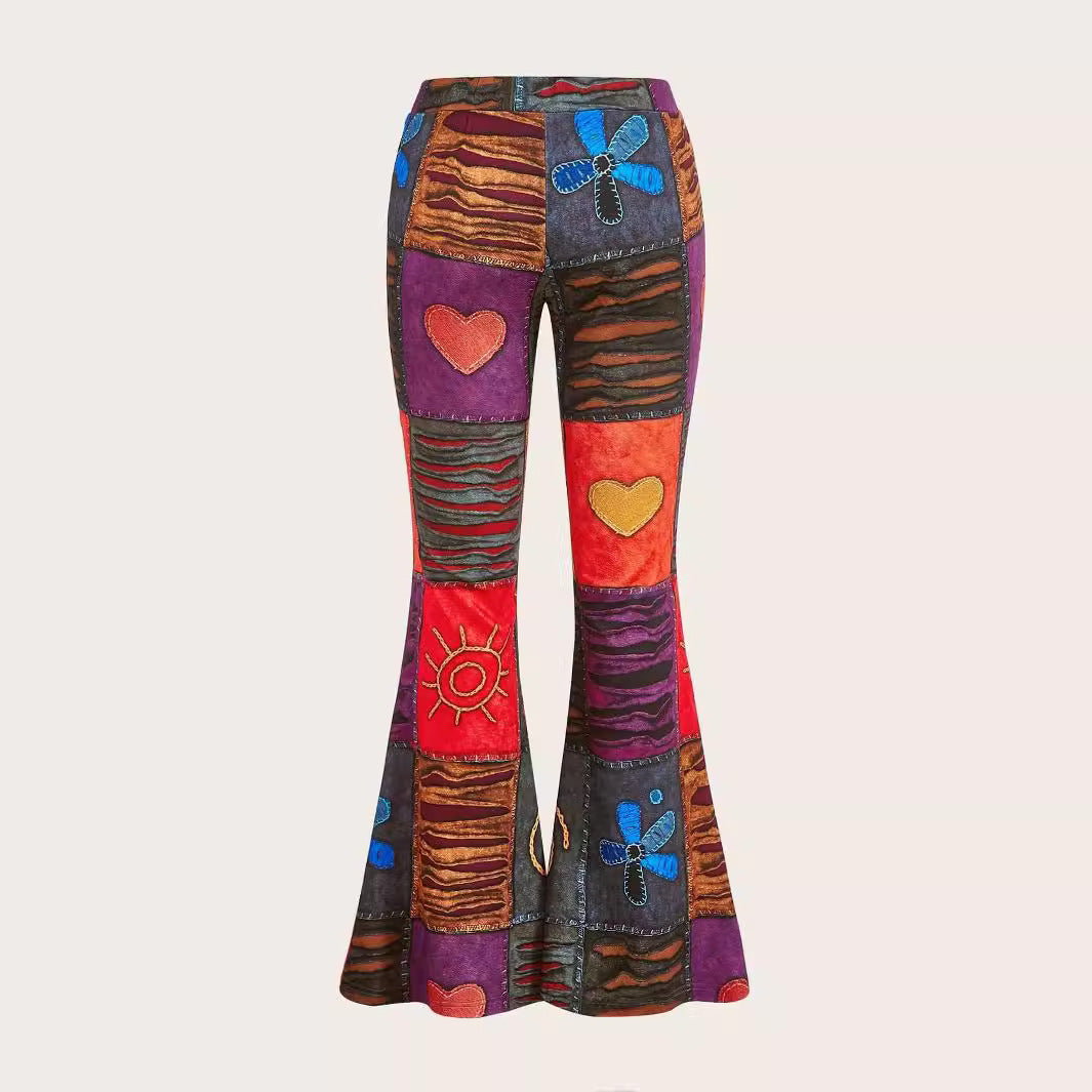 Pattern Abstract Art Style Personality Trend Tight Bootcut Jeans
