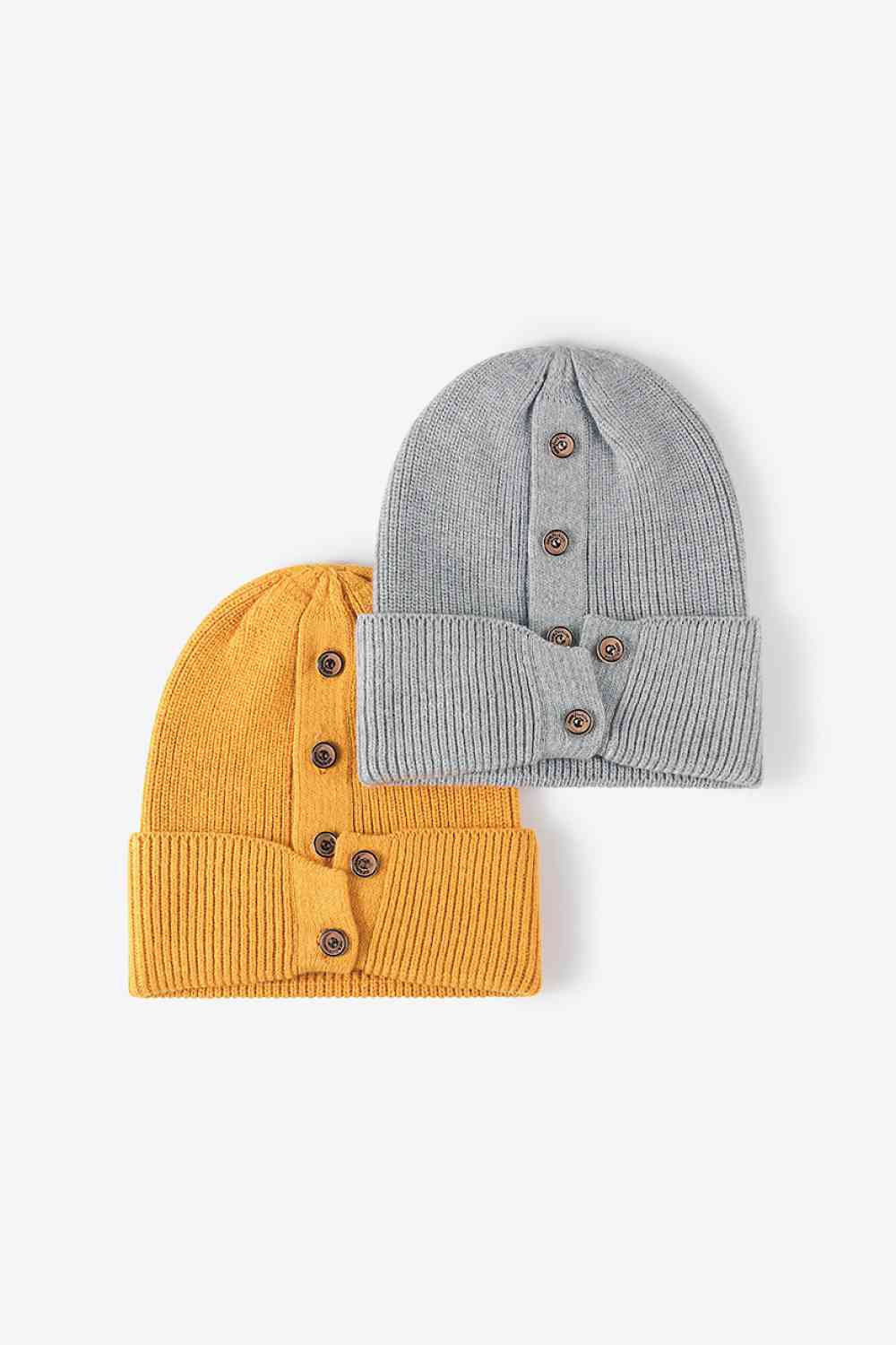 Button Detail Rib-Knit Cuff Beanie - Munsieur