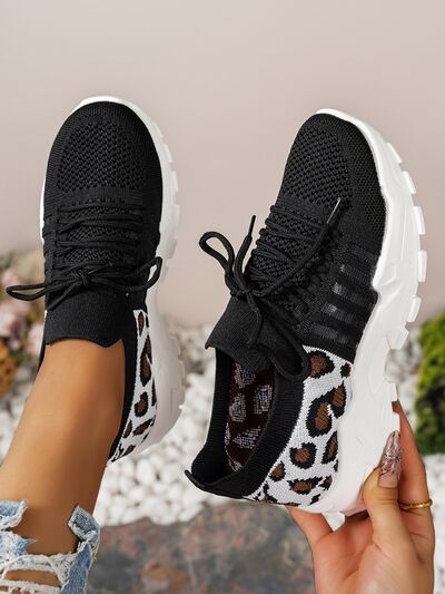 Cutout Leopard Lace Up Mesh Athletic - Munsieur