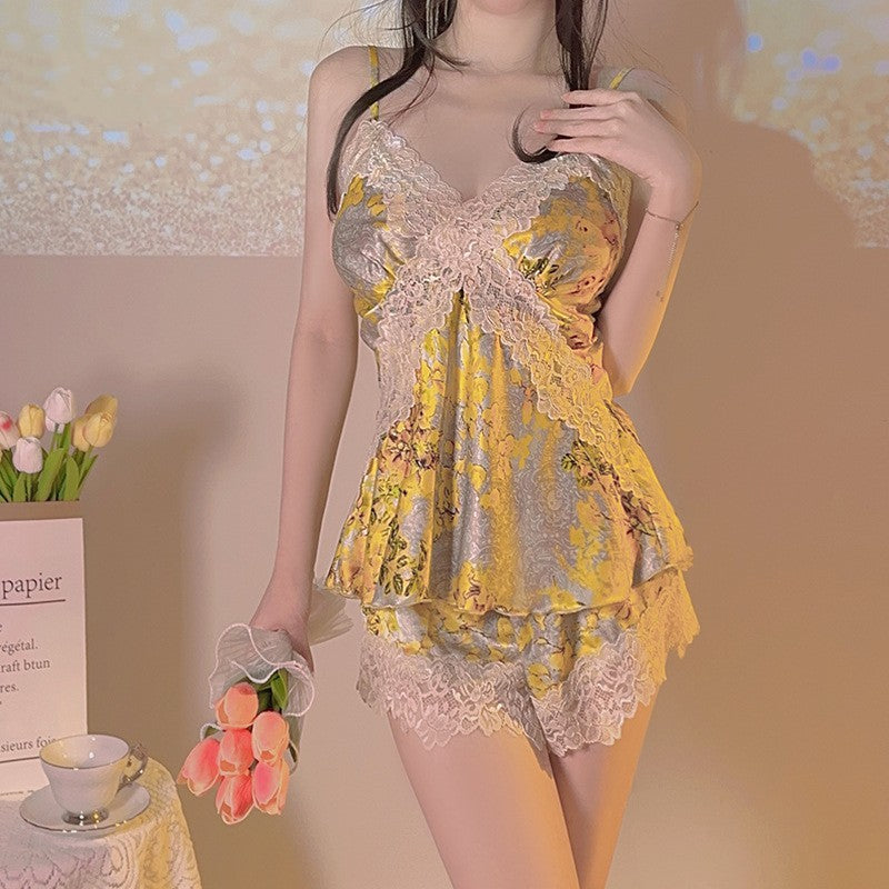 Simple Comfortable Sleepwear Gown Three-piece Lingerie