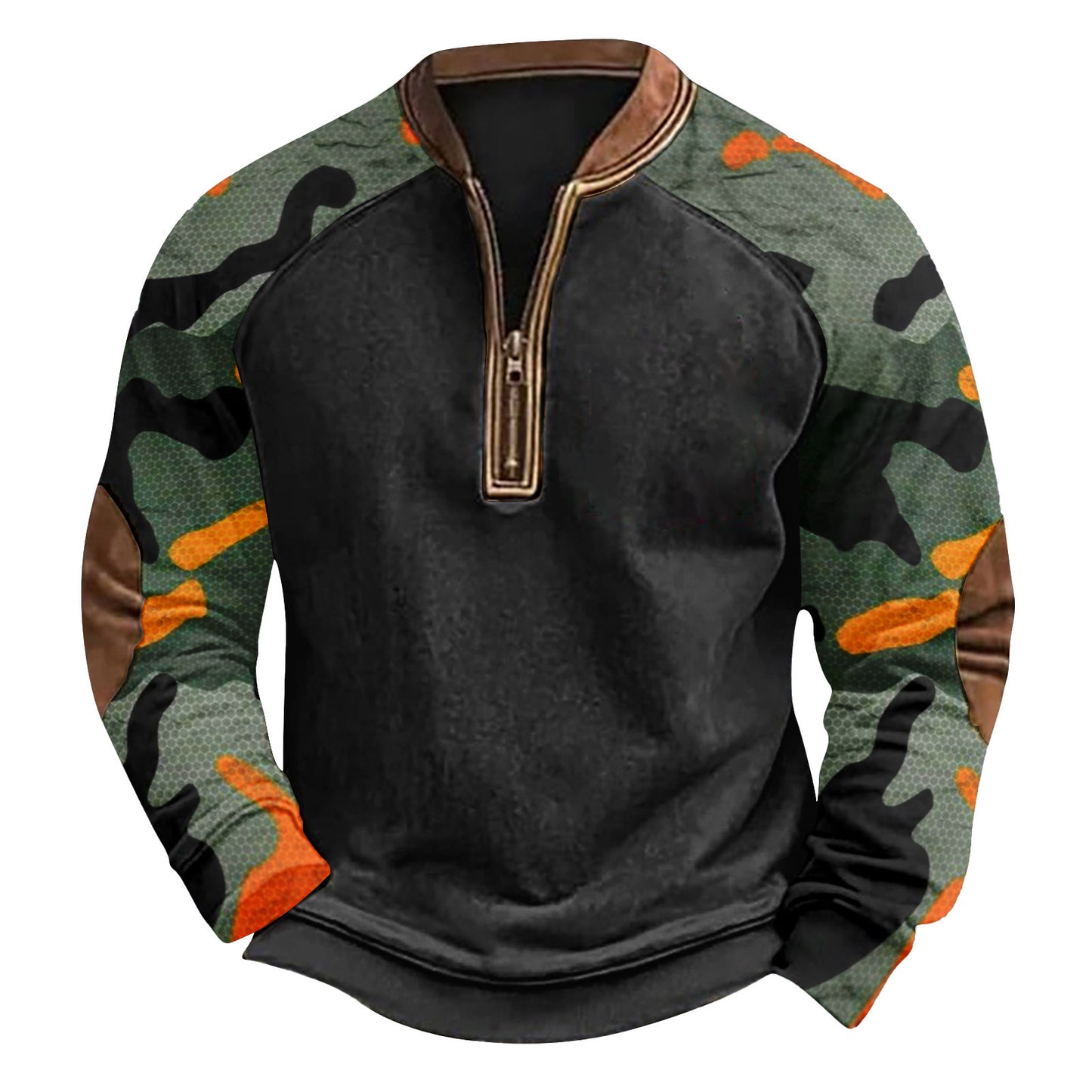 Printed Half Zipper Camouflage Men's Hoodie