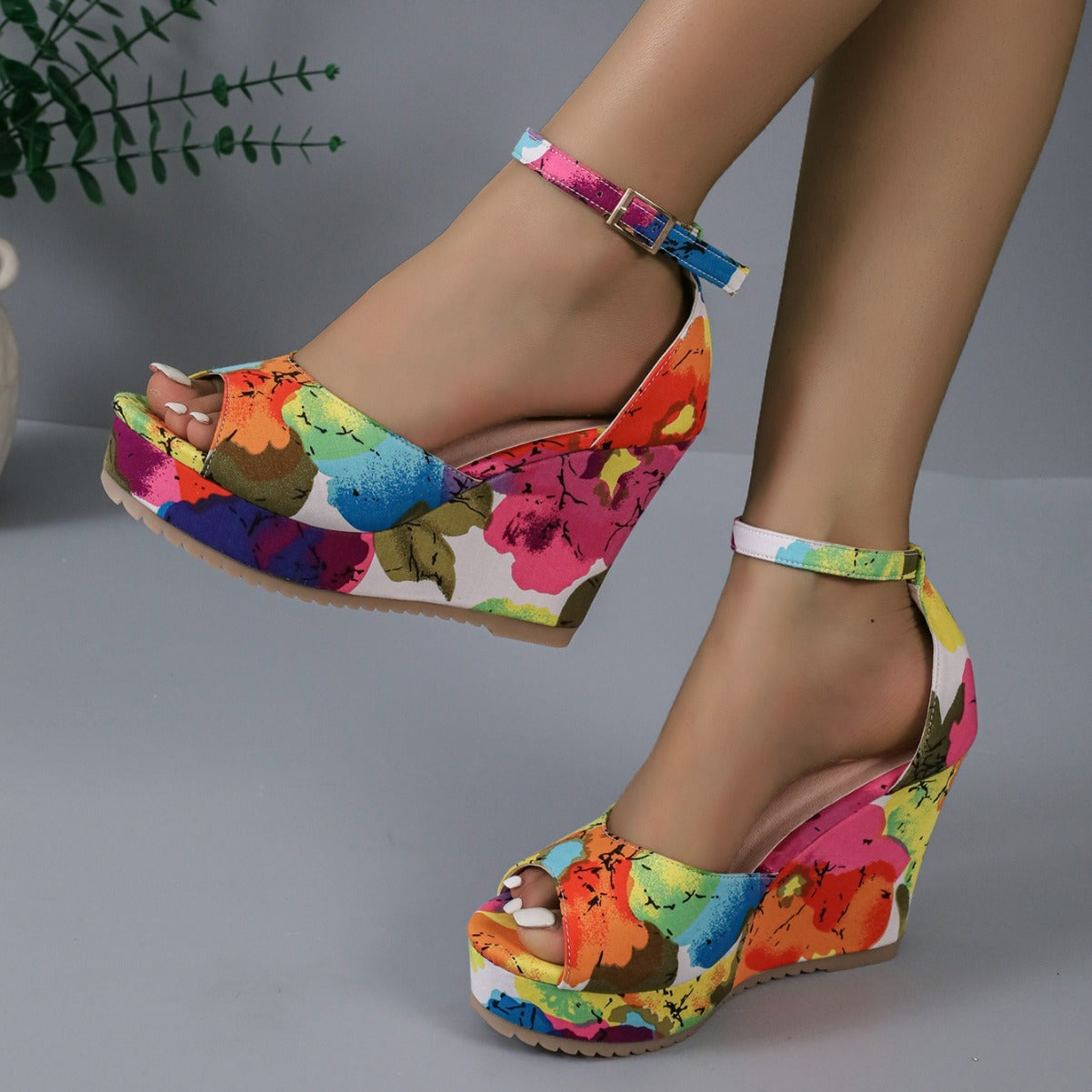 Women's Wedges Platform Peep-toe Waterproof Platform Casual All-match Multicolor