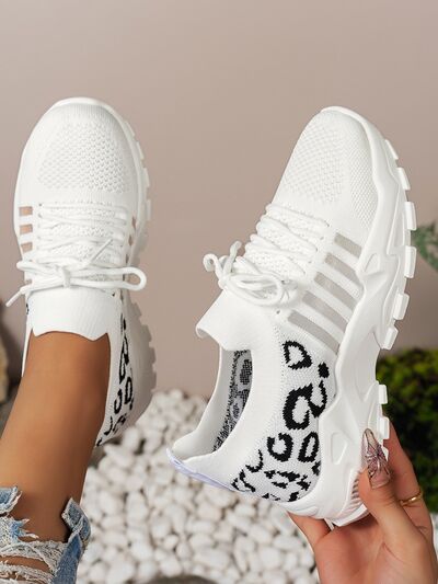 Cutout Leopard Lace Up Mesh Athletic - Munsieur