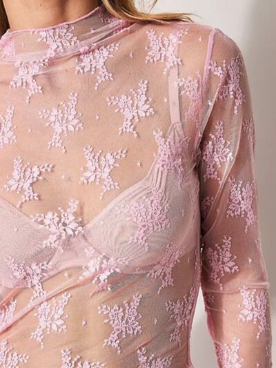 Lace Mock Neck Long Sleeve Blouse - Munsieur