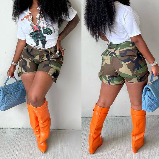 Women's Camouflage Printed Stitching and Tooling Bottoms - Munsieur
