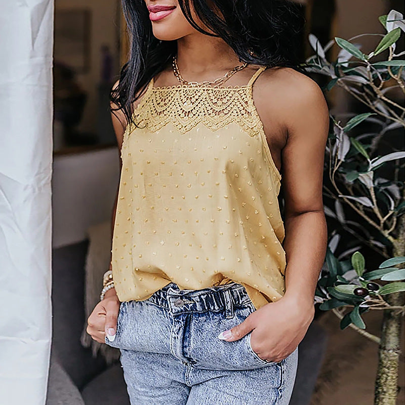 Lace Stitching Casual Ladies Blouse Cami