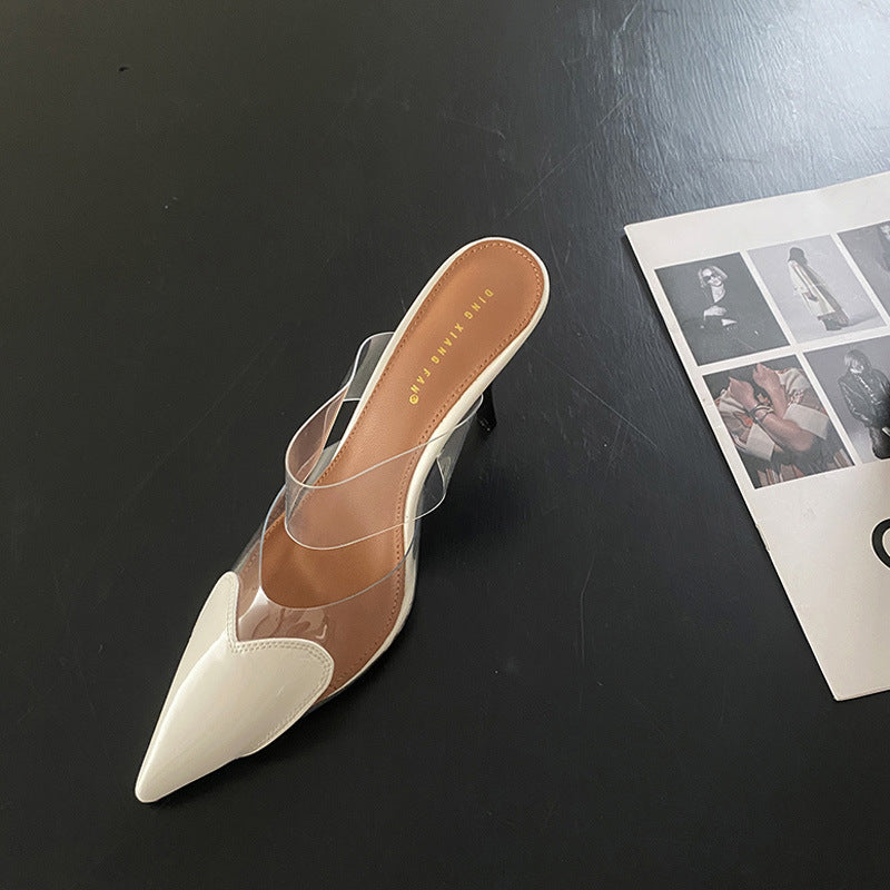 Women's Transparent Love Face Color-blocking Stiletto Heel High Heels - Munsieur
