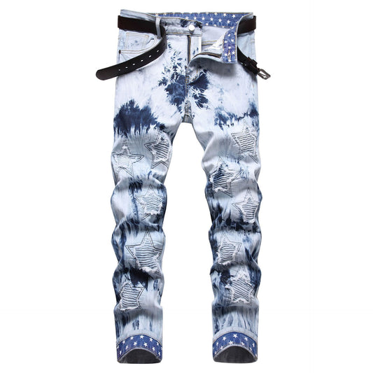 Men's Embroidery Float Fashionable Denim Pants