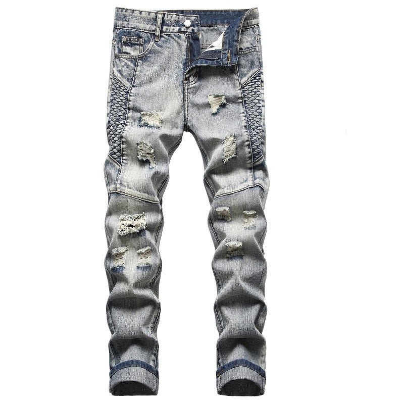 Men's American Nostalgic Pants Ripped Special Embroidery
