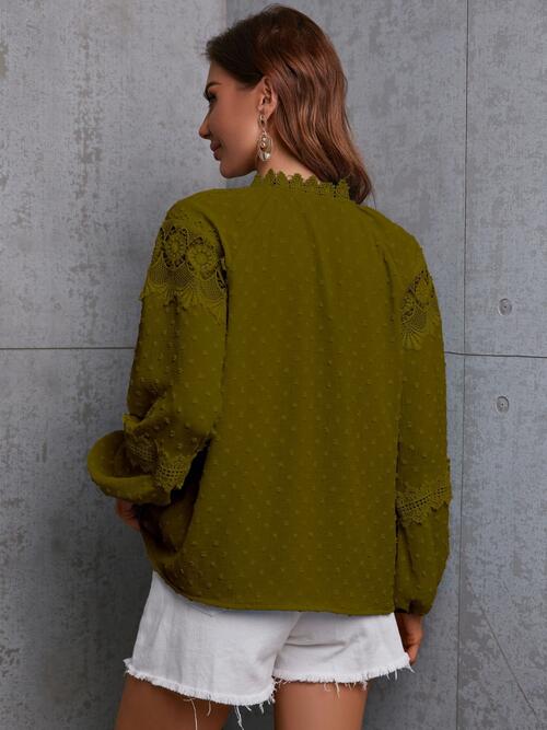 Crochet Tassel Tie Neck Long Sleeve Blouse - Munsieur