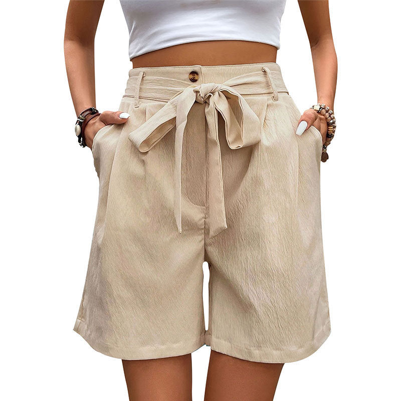 Women's Simple But Sexy Casual Lace Up Elastic Waist Solid Color Bottoms