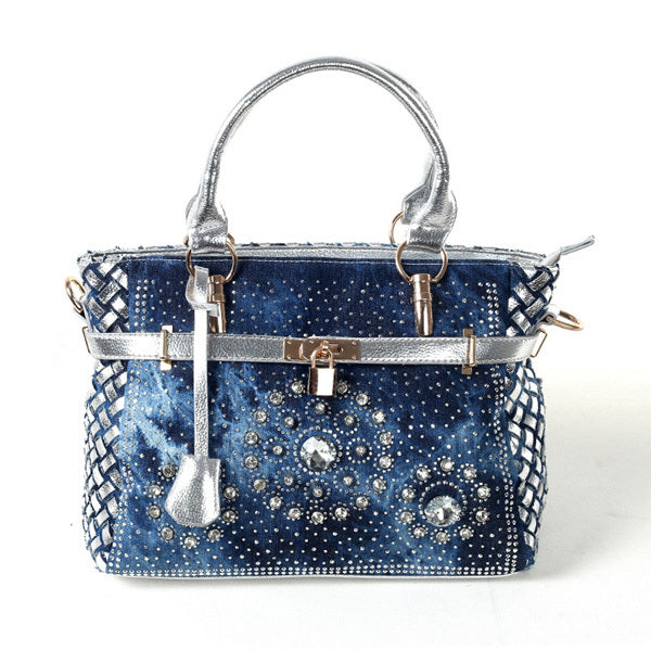 Inlaid Glass Rhinestone Small Buckle Lock Denim Single Shoulder Messenger Handbag