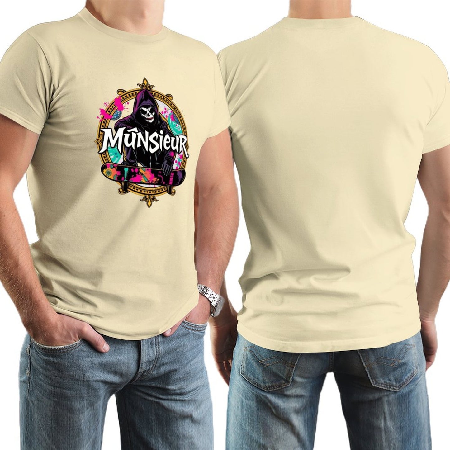 Munsieur New Skool Tee for Men – Skull Skateboard Graphic Tee