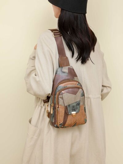 PU Leather Color Block Crossbody Backpack - Munsieur