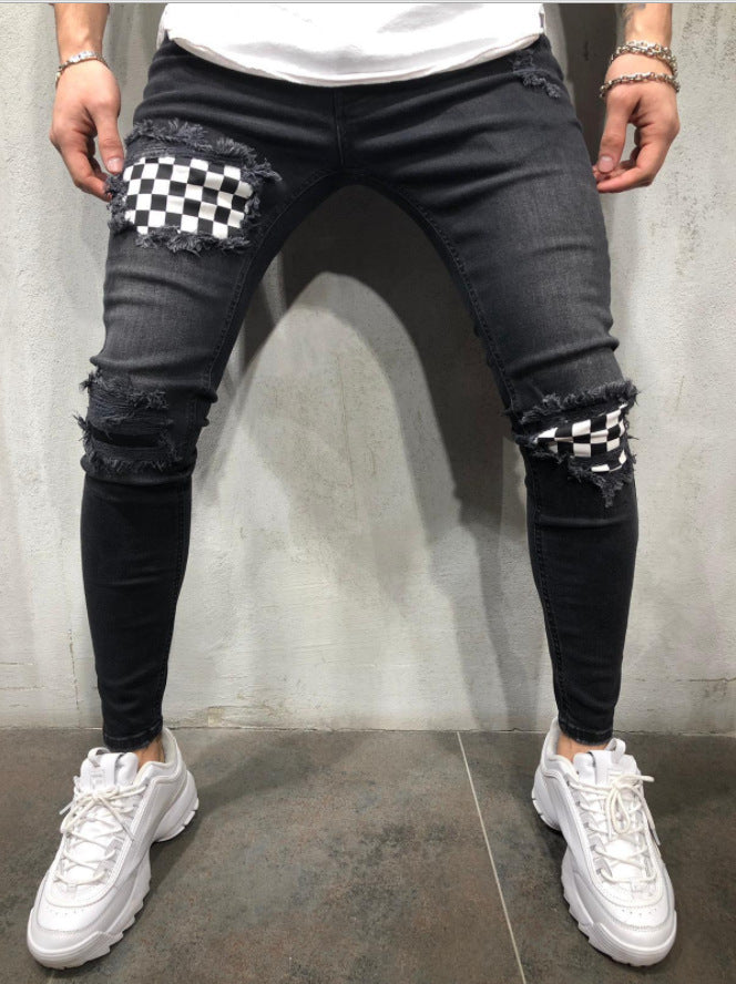 Blue Ripped Logo Pants