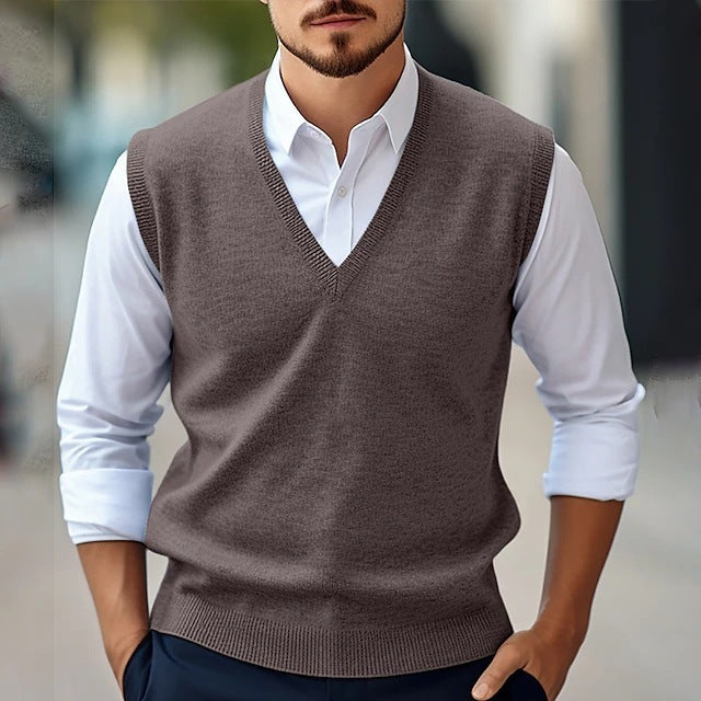 Men's Sleeveless Hoodie Vest Casual Solid Color And V-neck - Munsieur
