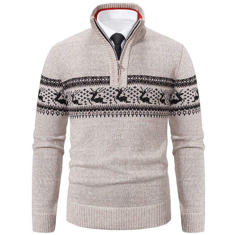 Plus Size Half-open Zipper Men's Autumn And Winter Loose Color Matching Knitwear hoodie
