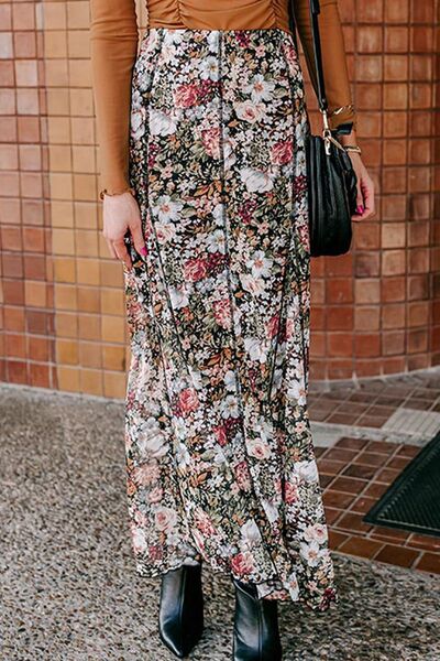 Floral Elastic Waist Maxi Skirt - Munsieur