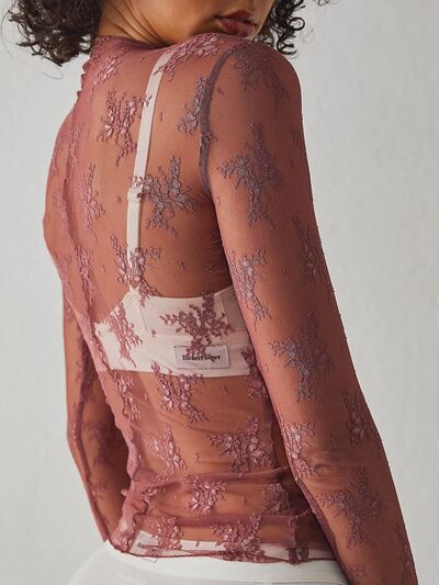 Lace Mock Neck Long Sleeve Blouse - Munsieur