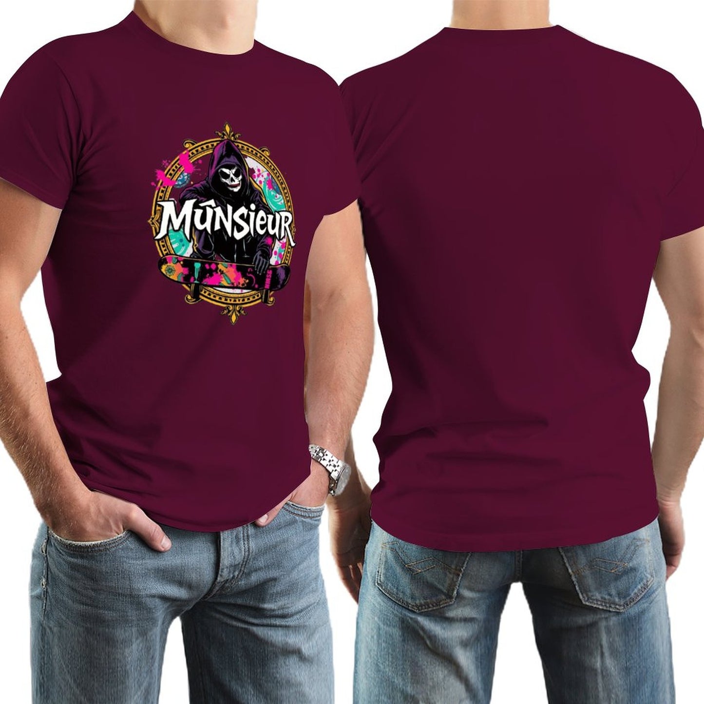 Munsieur New Skool Tee for Men – Skull Skateboard Graphic Tee