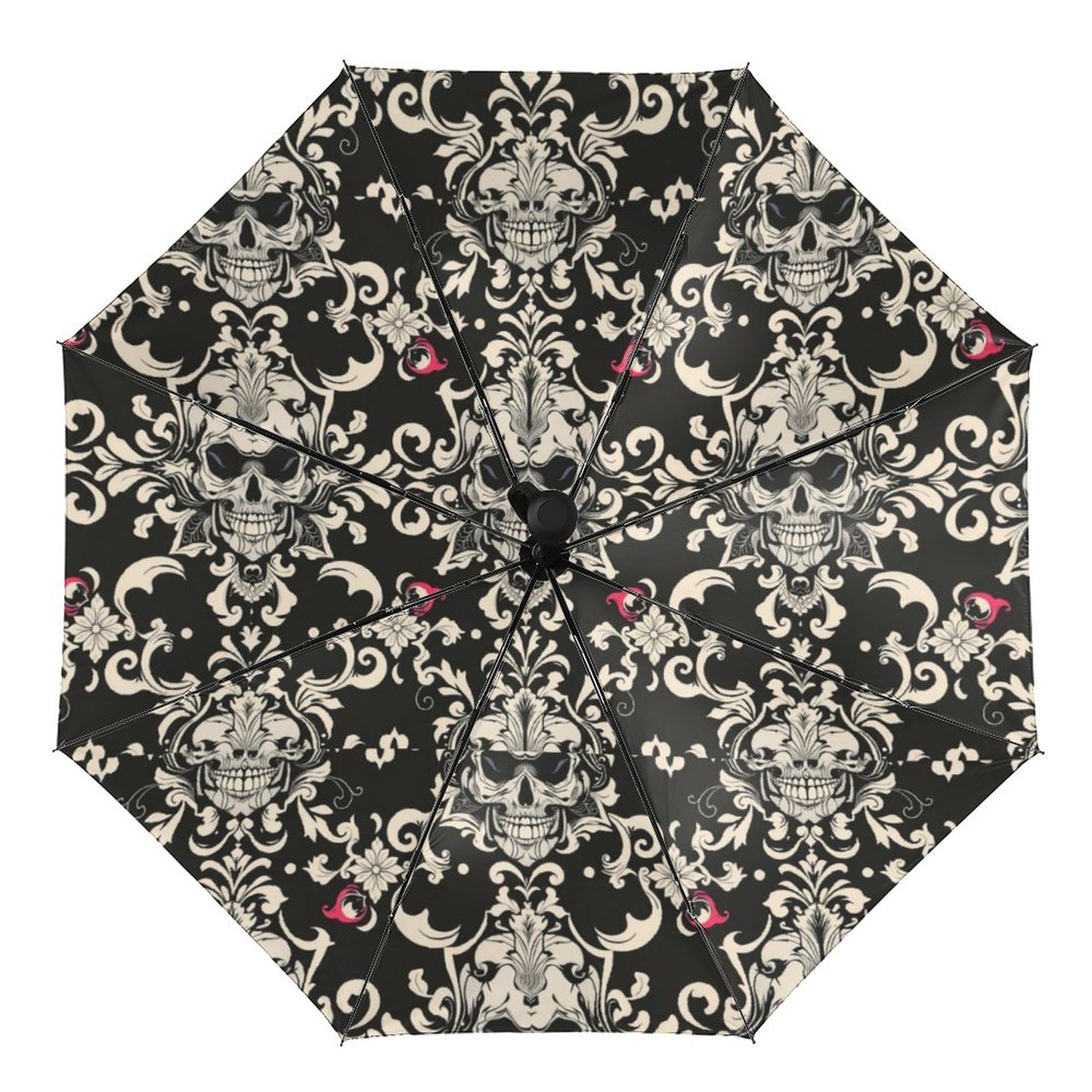 Automatic Umbrella with skull pattern inside & black outside.