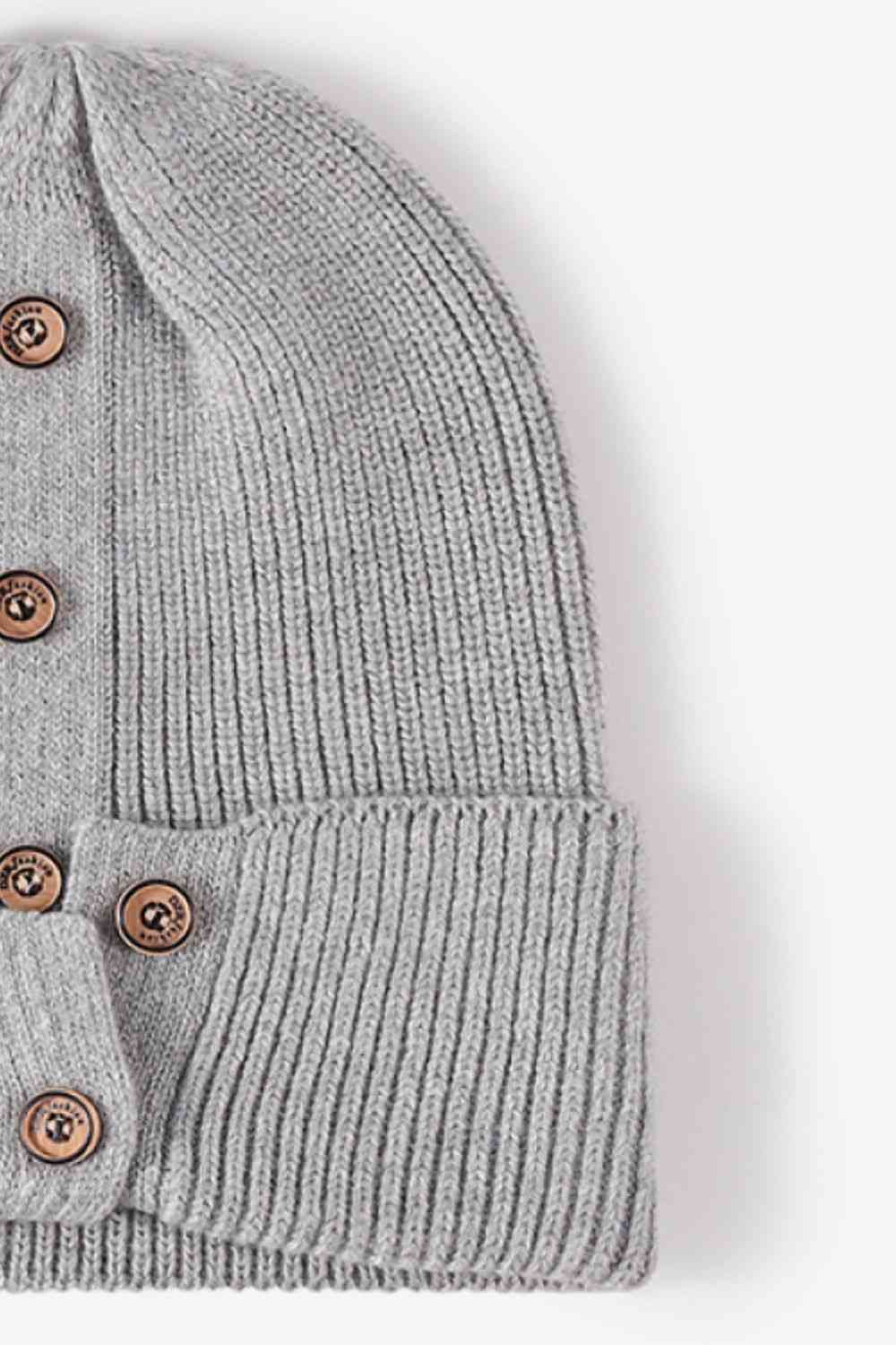 Button Detail Rib-Knit Cuff Beanie - Munsieur