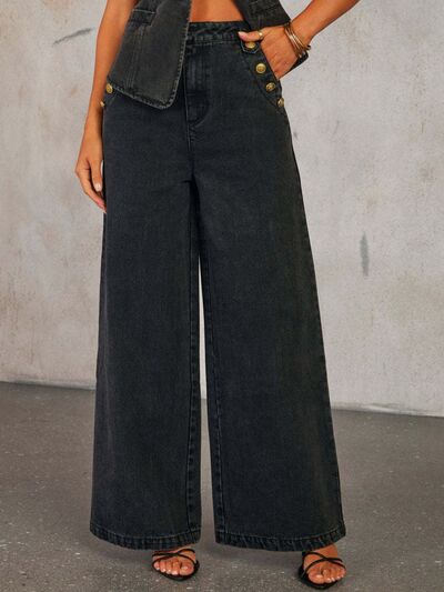 Button Decor High Rise Wide Leg Jeans for Effortless Style - Munsieur