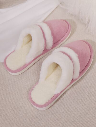 Contrast Faux Fur Round Toe Slippers - Munsieur