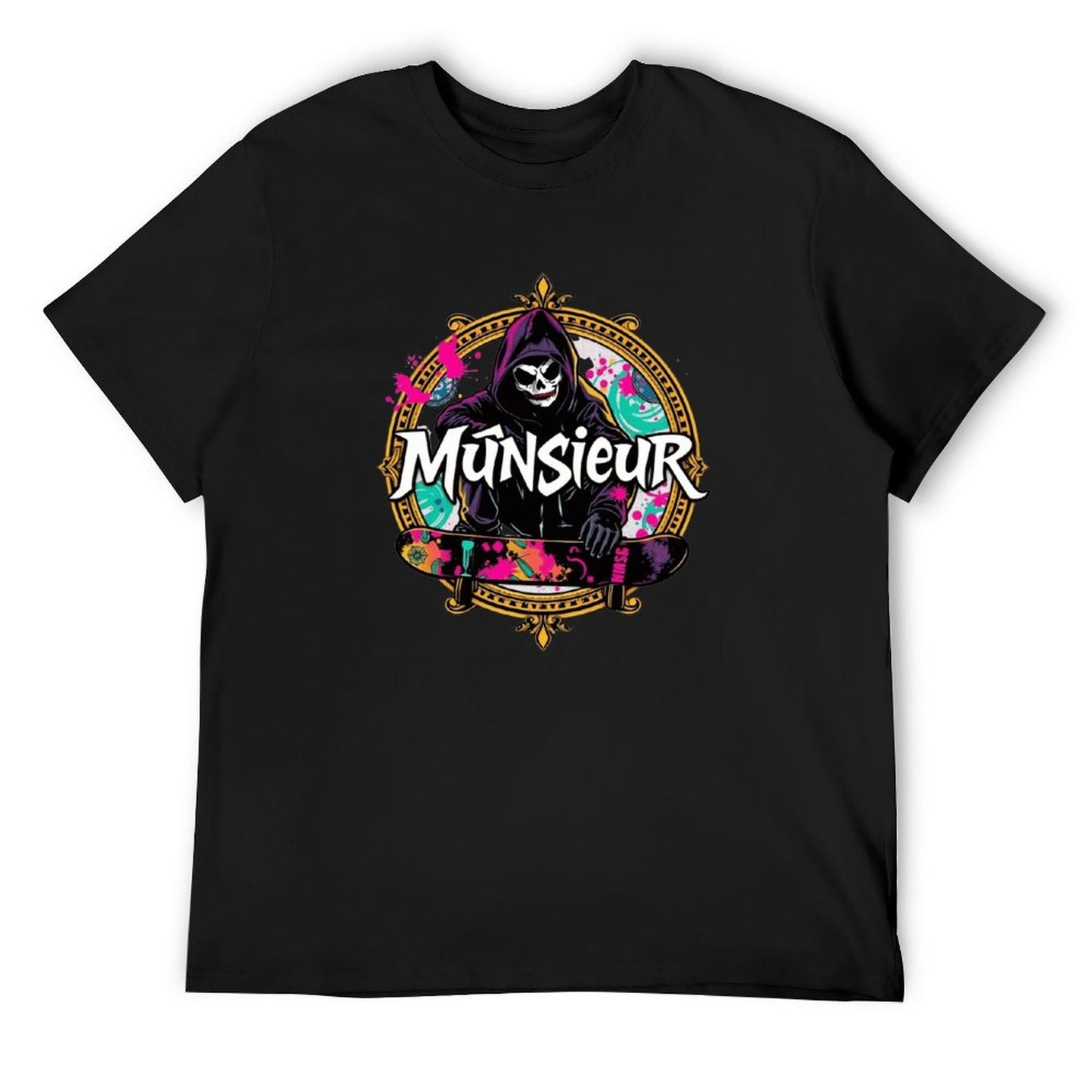 Munsieur New Skool Tee for Men – Skull Skateboard Graphic Tee