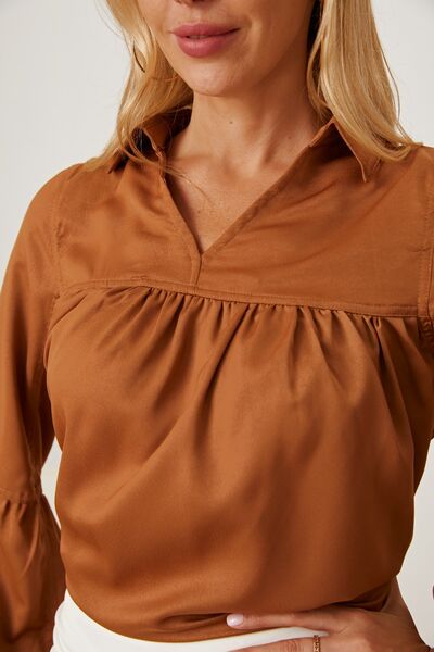 Balloon Sleeve Collared Neck Blouse - Munsieur