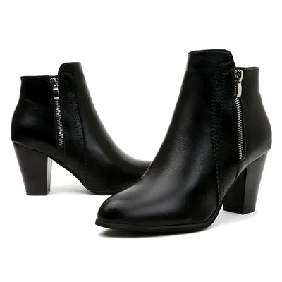 PU Leather Block Heel Boots - Munsieur
