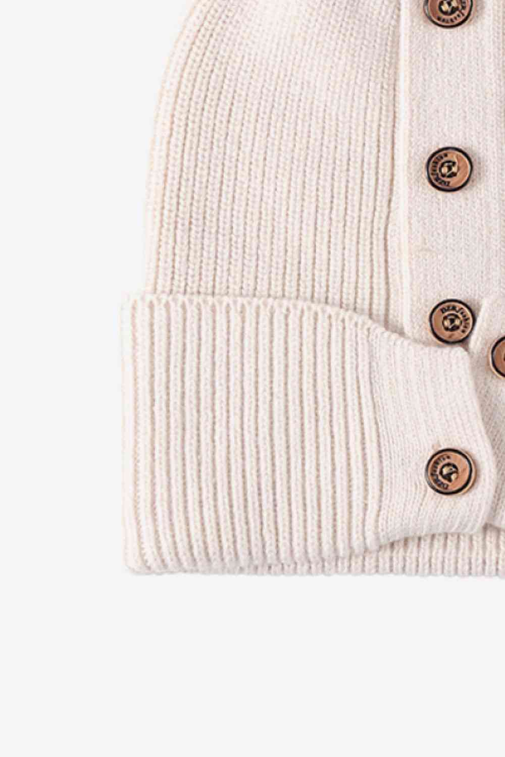 Button Detail Rib-Knit Cuff Beanie - Munsieur