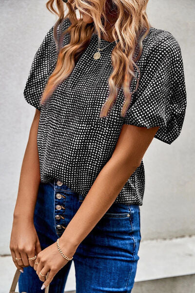 Printed Short Puff Sleeve Blouse - Munsieur