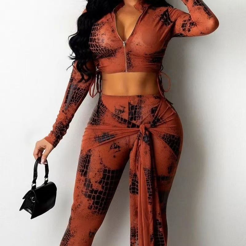Women's Fashion Scale Printed Autumn Winter Romper Set Jumpsuit