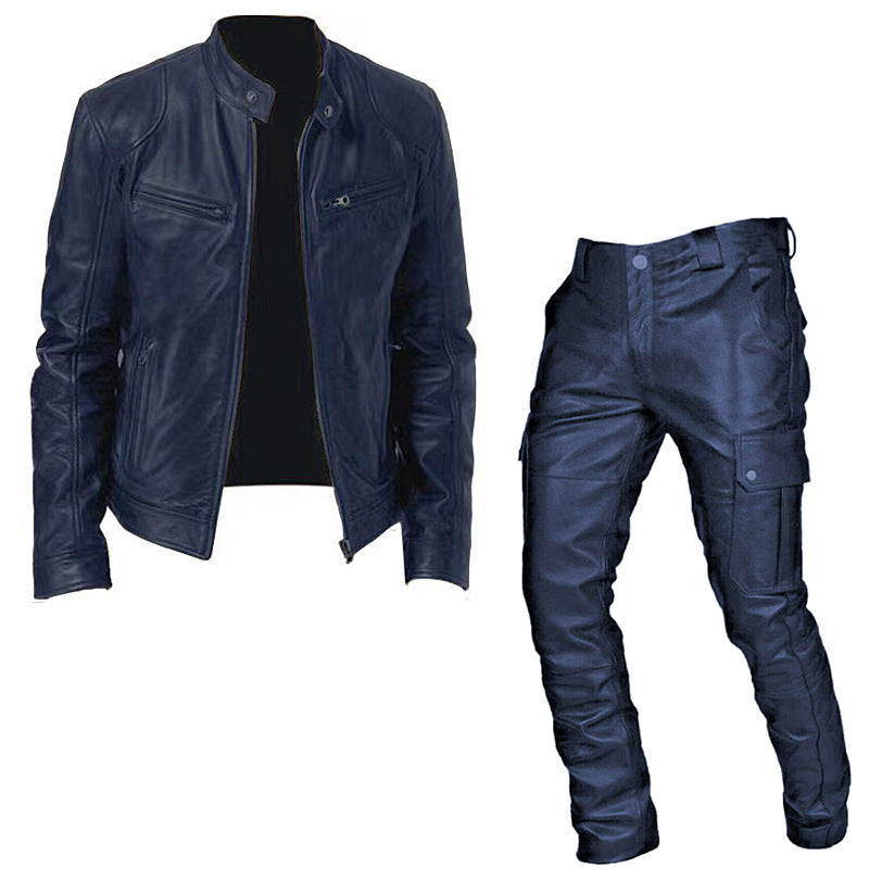 Men's Leather Coat Set Two-piece PU Casual