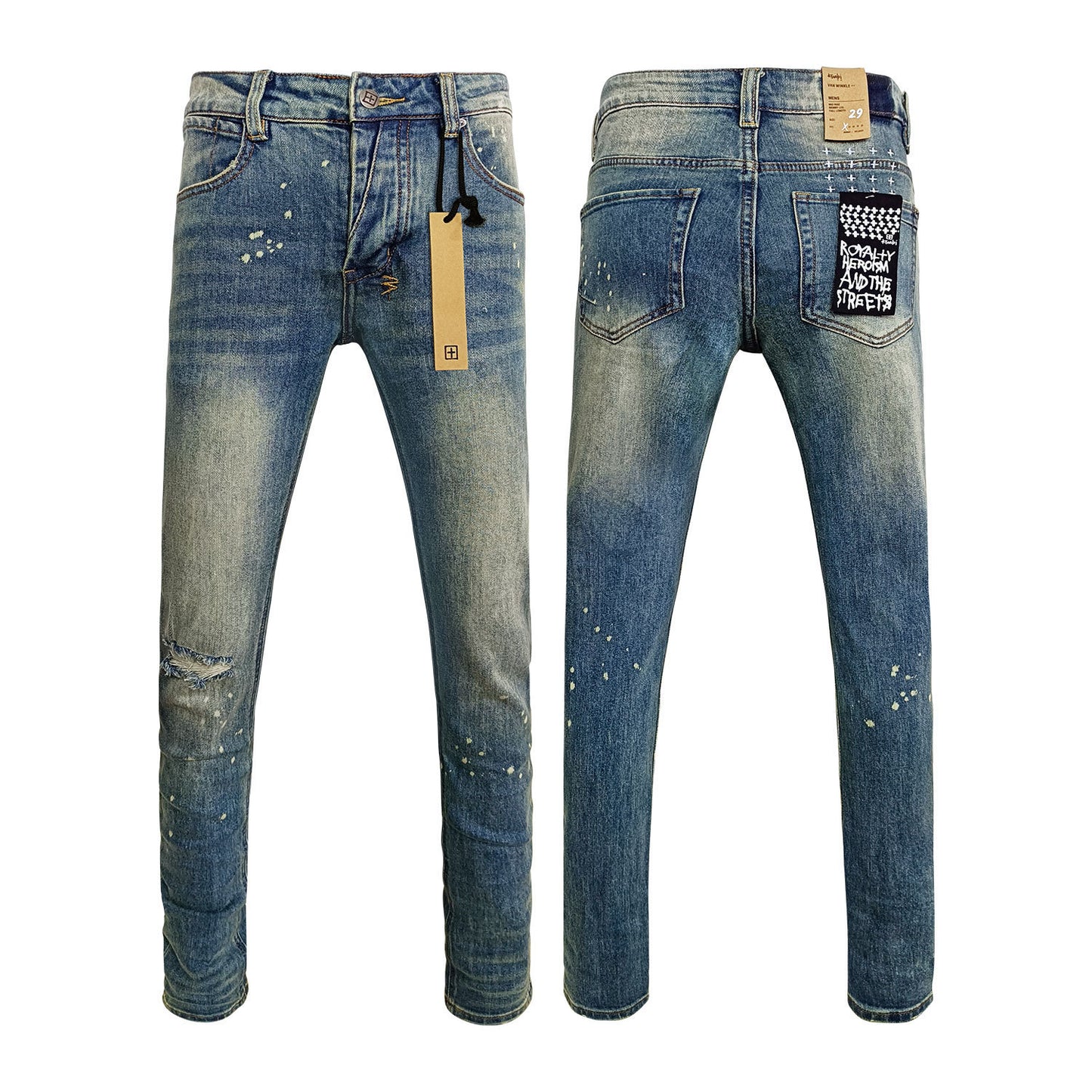 Straight Ripped Stretch American High Street Casual Men's Pants