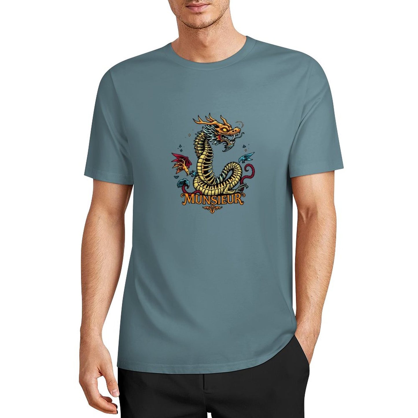 Munsieur Brand Graphic Tee Cotton Men's breathable Dragon Design