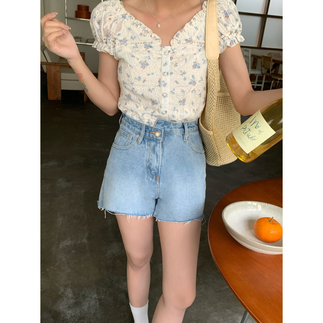 Retro Denim Bottoms Summer High Waist A- Line Design