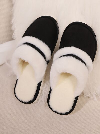 Contrast Faux Fur Round Toe Slippers - Munsieur